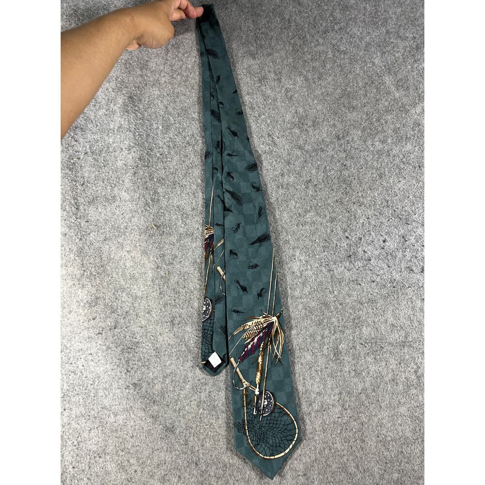 VTG 90s Orvis Fly Fishing Necktie Mens One Size Blue Novelty Silk Classic Sports